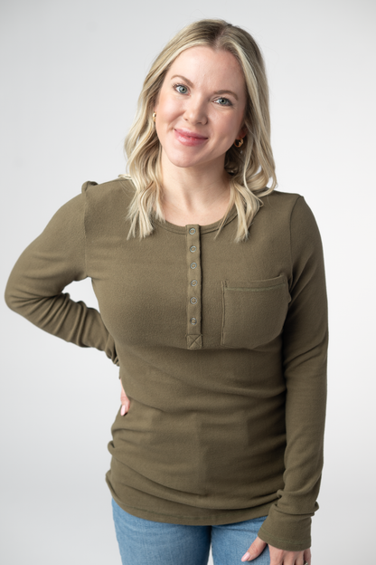 Michelle Mae Georgia Long Sleeve Top - Olive