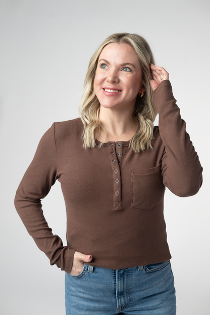 Michelle Mae Georgia Long Sleeve Top - Brown