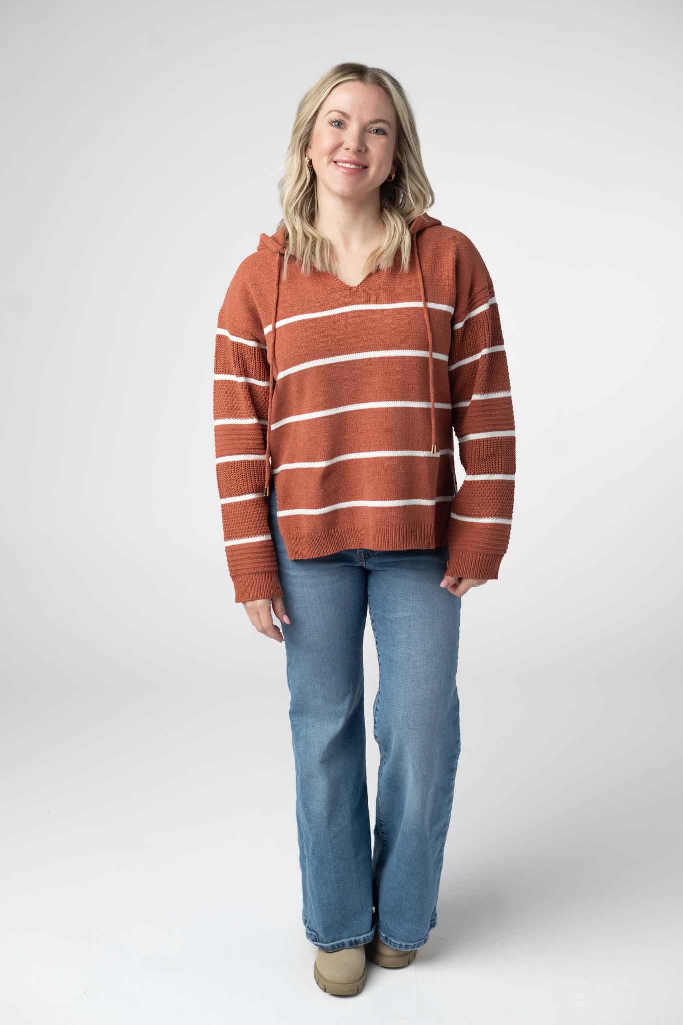 Michelle Mae  Maddie Striped Hoodie - Pumpkin Spice