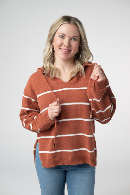 Michelle Mae  Maddie Striped Hoodie - Pumpkin Spice