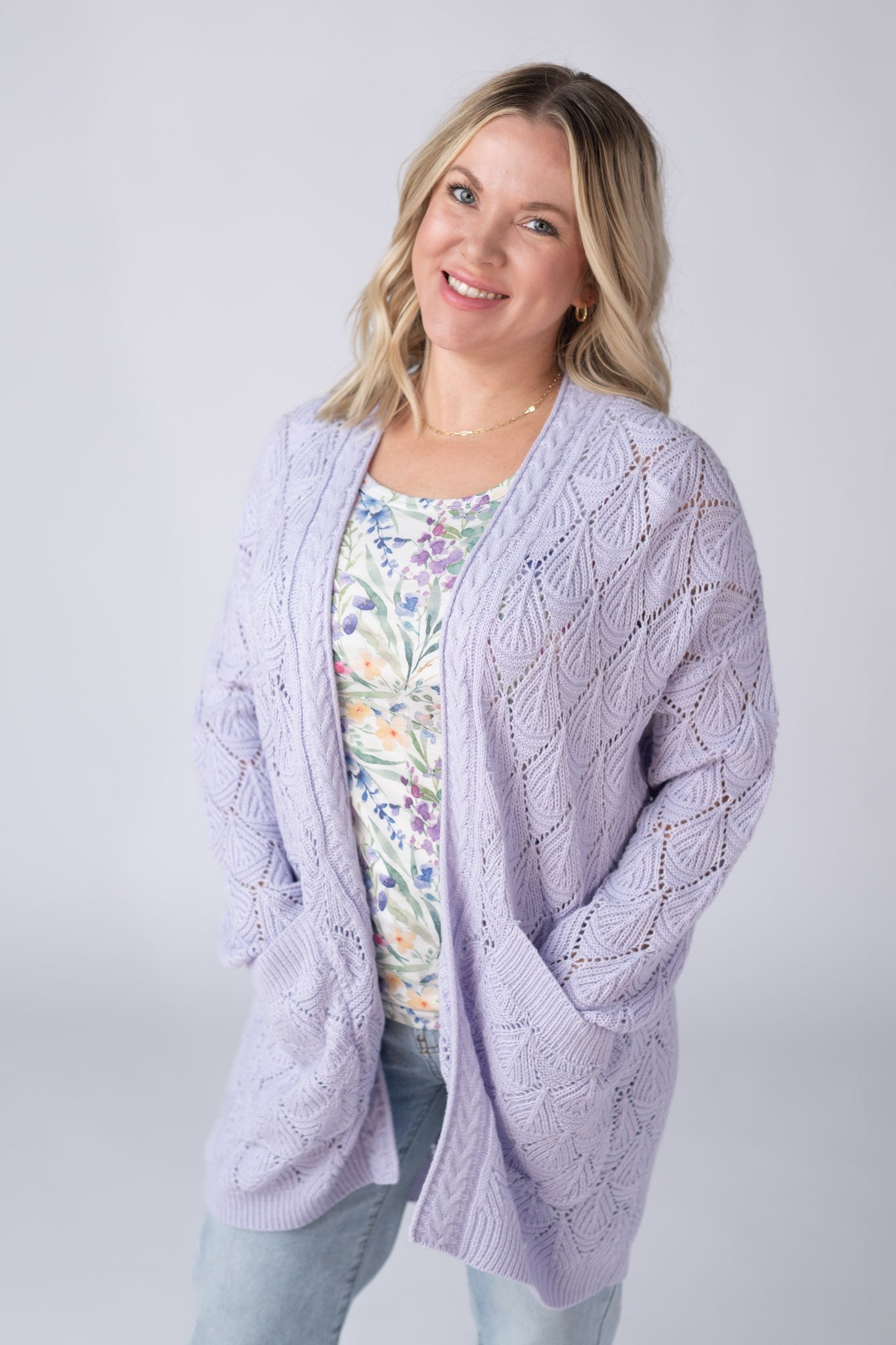 Michelle Mae Open Knit Cardigan - Lavender