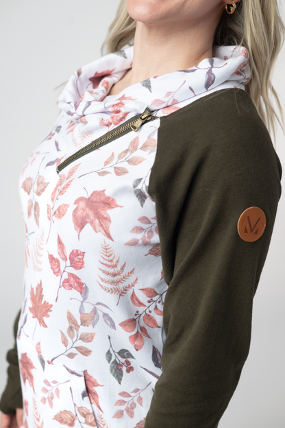Michelle Mae Classic Zoey ZipCowl Sweatshirt - Autumn Leaves and Olive