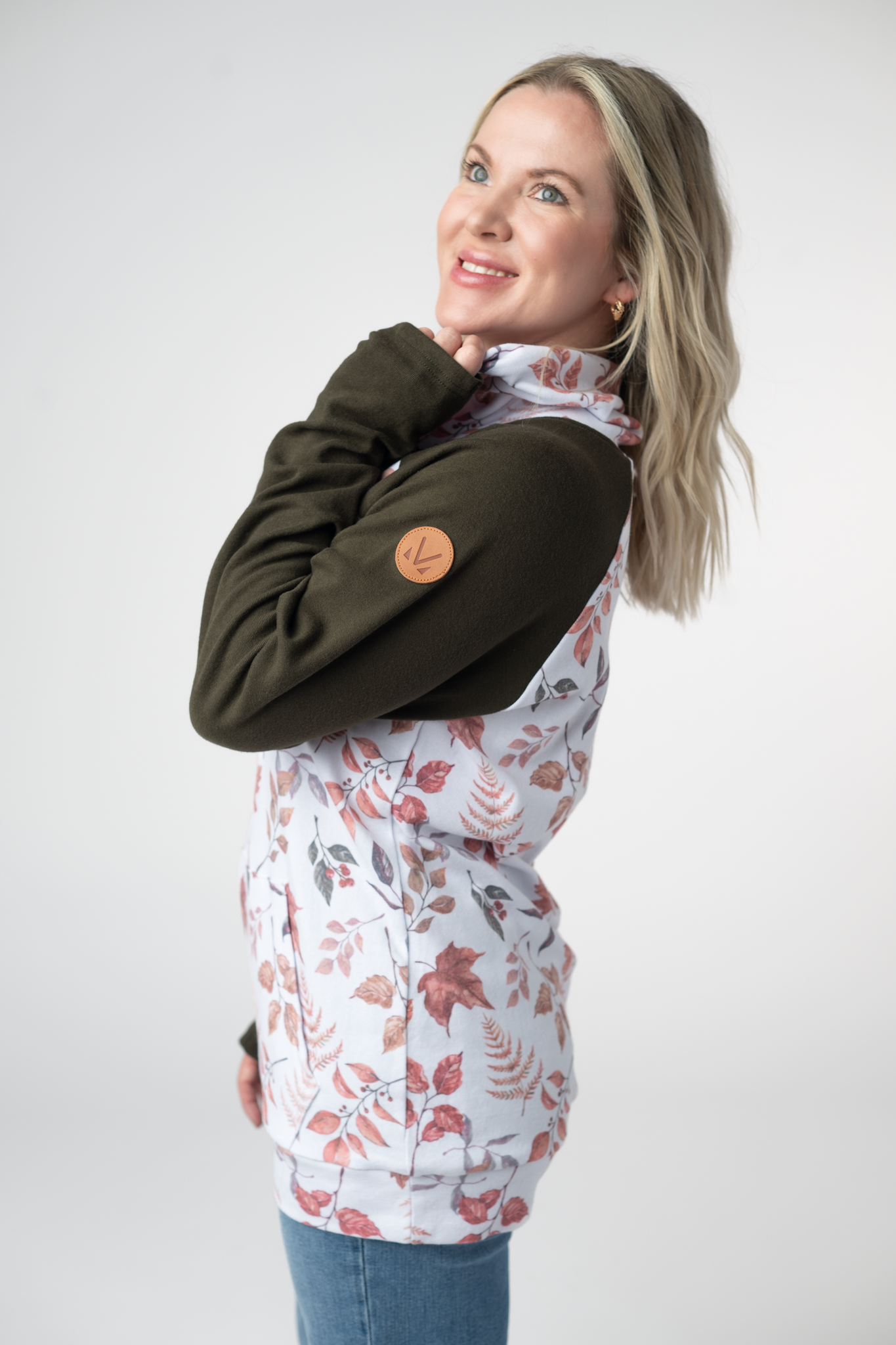 Michelle Mae Classic Zoey ZipCowl Sweatshirt - Autumn Leaves and Olive