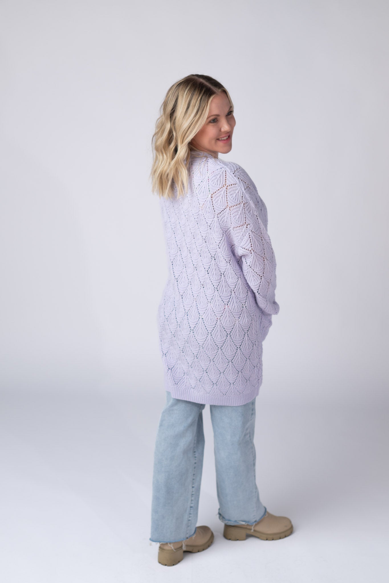 Michelle Mae Open Knit Cardigan - Lavender
