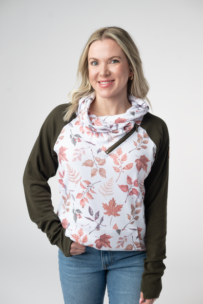 Michelle Mae Classic Zoey ZipCowl Sweatshirt - Autumn Leaves and Olive