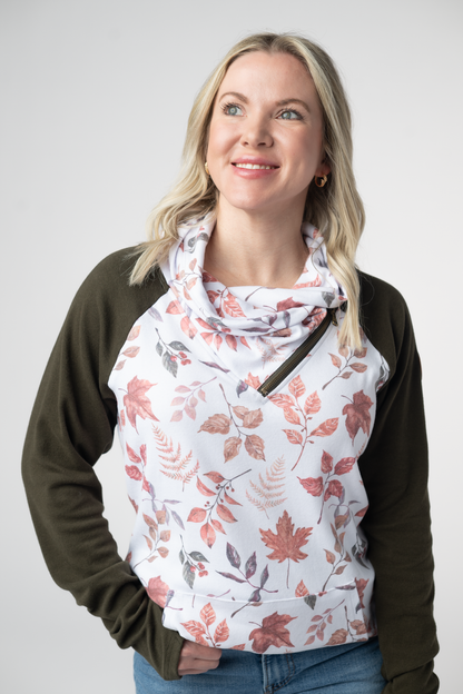 Michelle Mae Classic Zoey ZipCowl Sweatshirt - Autumn Leaves and Olive
