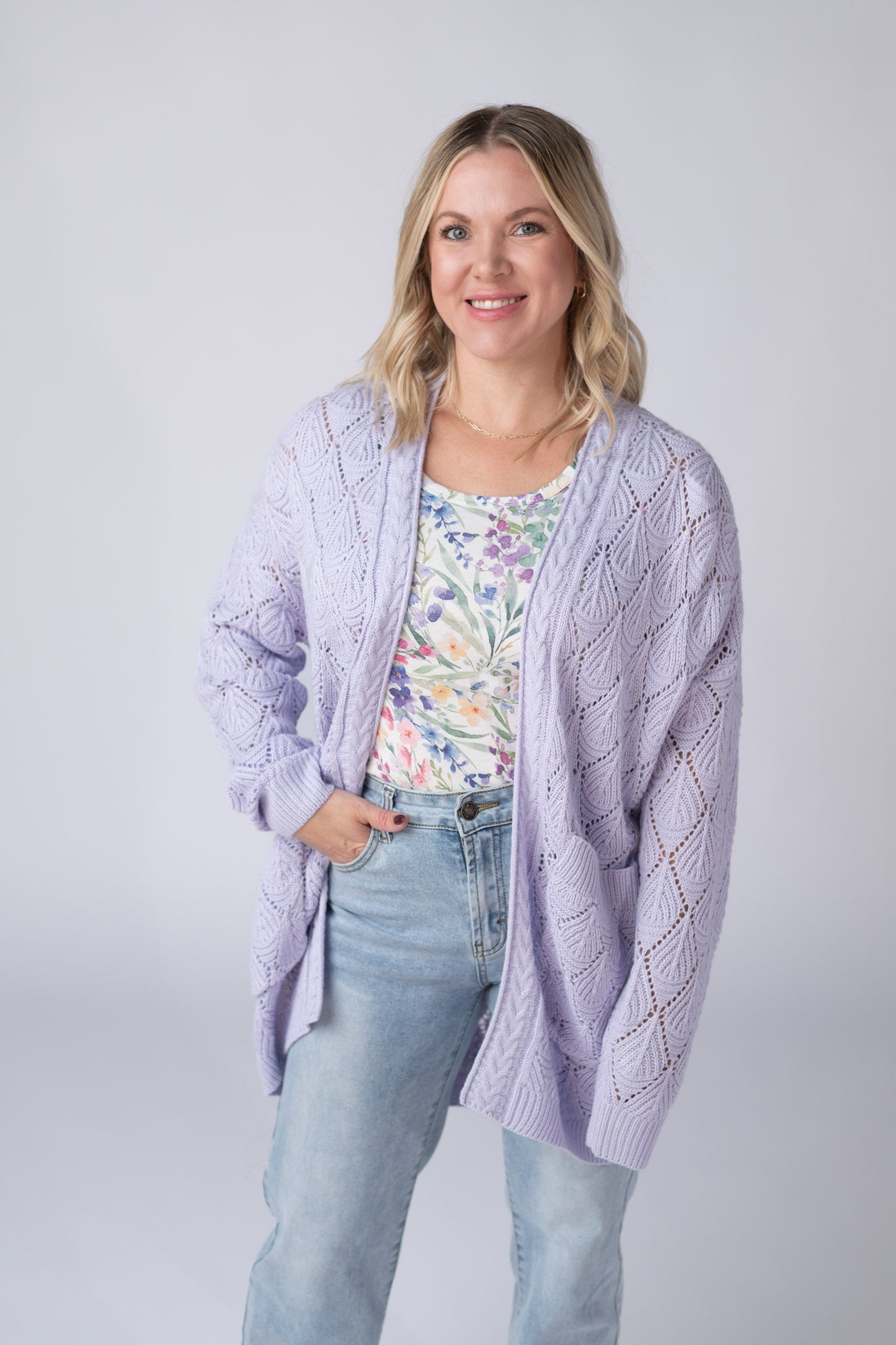 Michelle Mae Open Knit Cardigan - Lavender