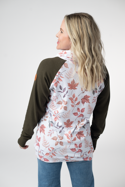 Michelle Mae Classic Zoey ZipCowl Sweatshirt - Autumn Leaves and Olive