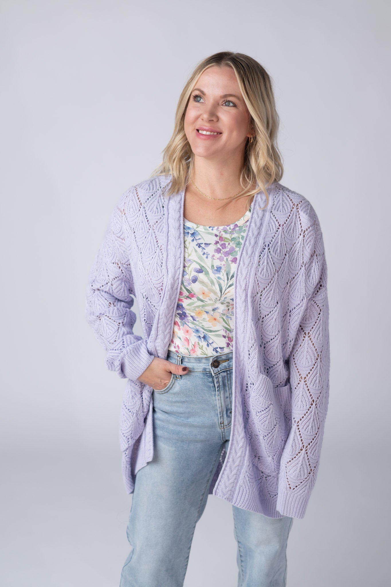 Michelle Mae Open Knit Cardigan - Lavender