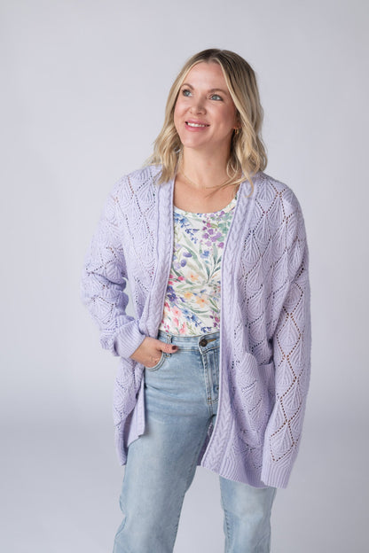 Michelle Mae Open Knit Cardigan - Lavender