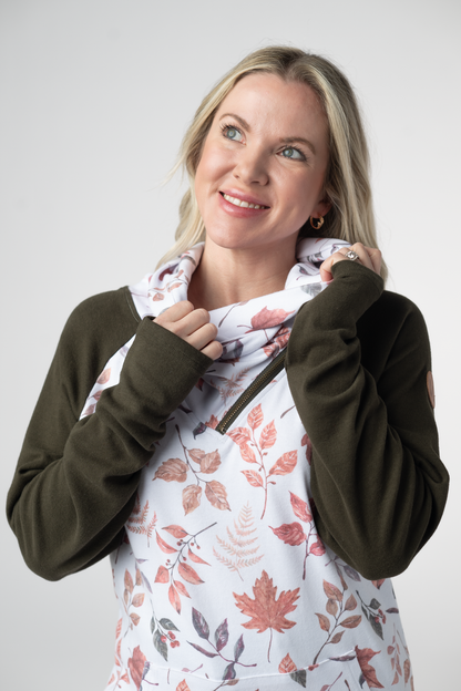 Michelle Mae Classic Zoey ZipCowl Sweatshirt - Autumn Leaves and Olive