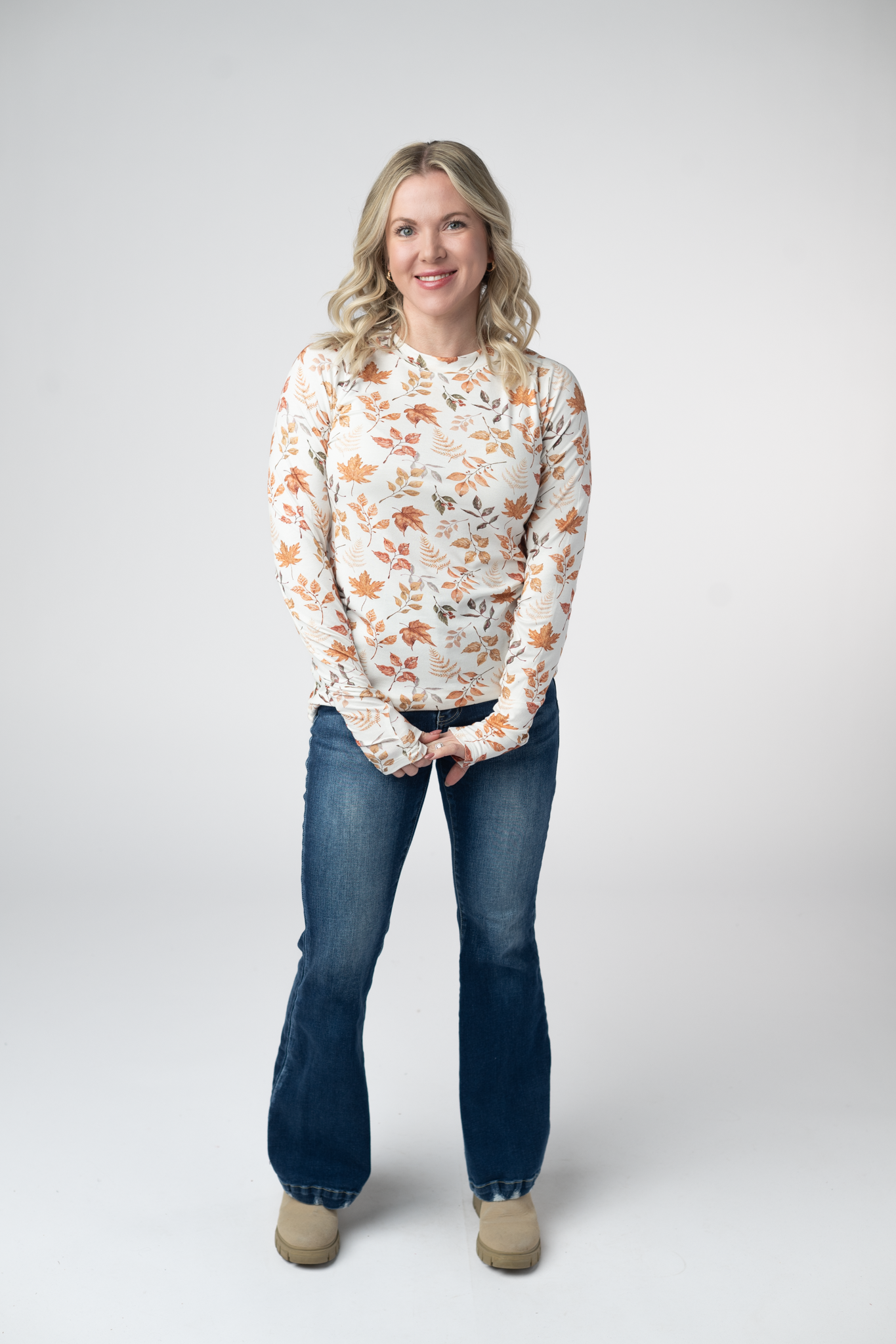 Michelle Mae Blair Long Sleeve Top - Harvest Leaves