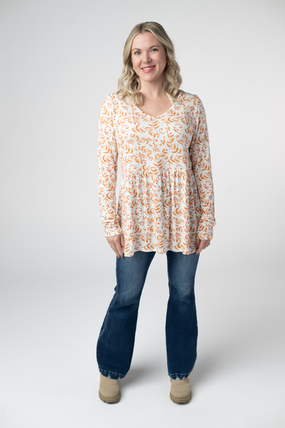 Michelle Mae Long Sleeve Sarah Ruffle Top - Autumn Vines
