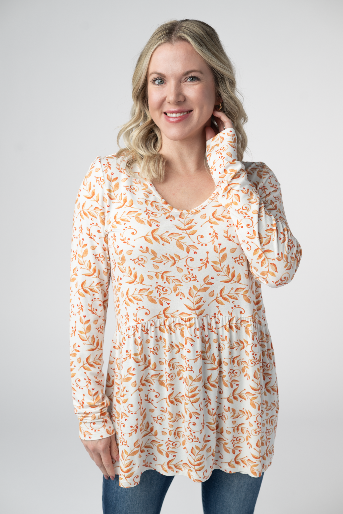 Michelle Mae Long Sleeve Sarah Ruffle Top - Autumn Vines