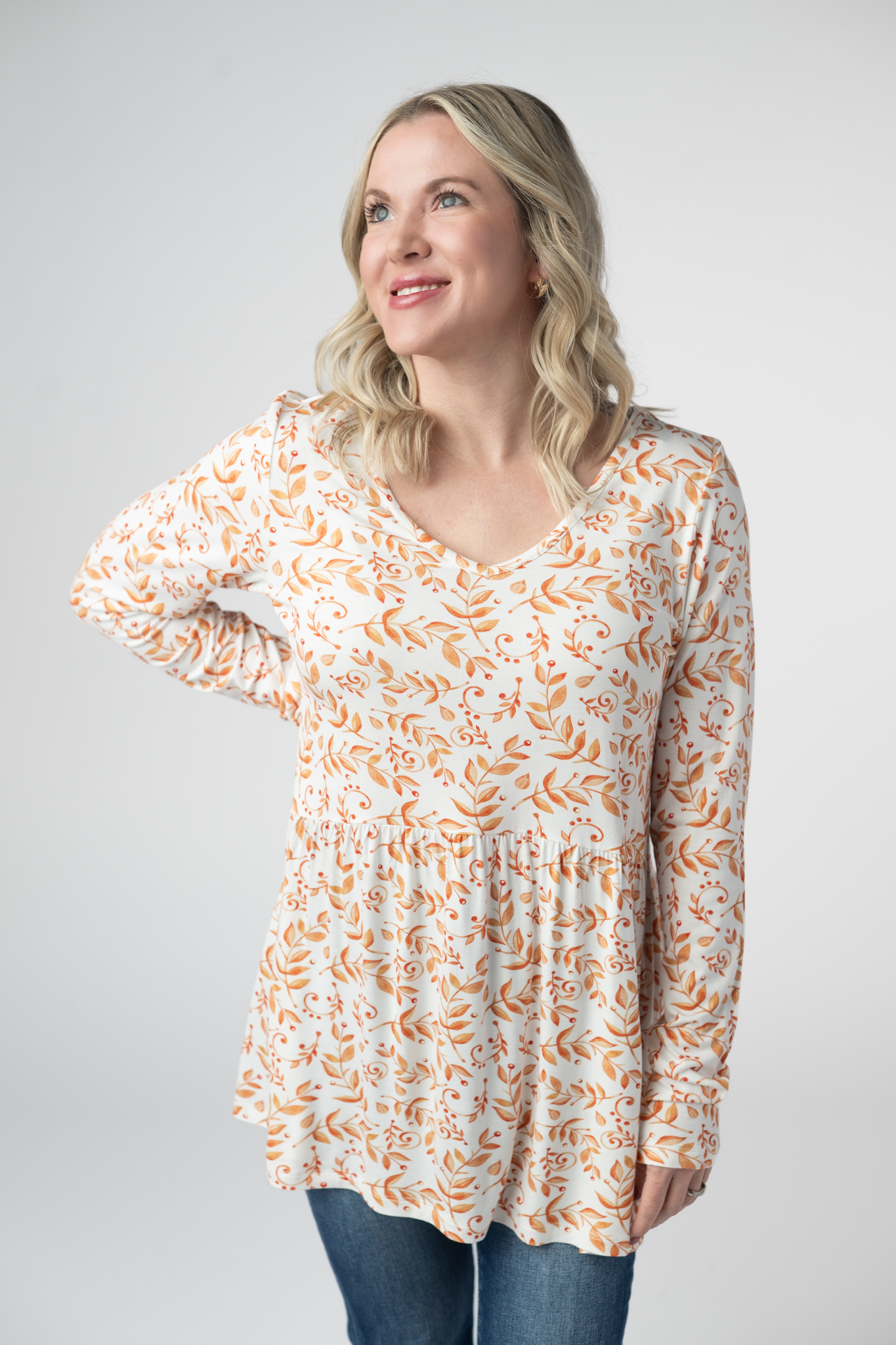 Michelle Mae Long Sleeve Sarah Ruffle Top - Autumn Vines