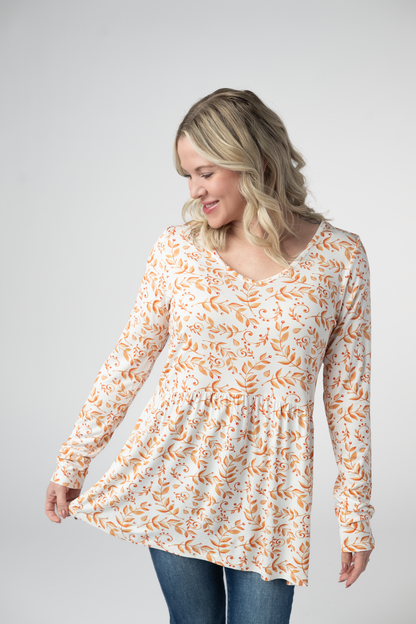 Michelle Mae Long Sleeve Sarah Ruffle Top - Autumn Vines