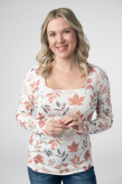 Michelle Mae Alyssa Long Sleeve Top - Harvest Leaves