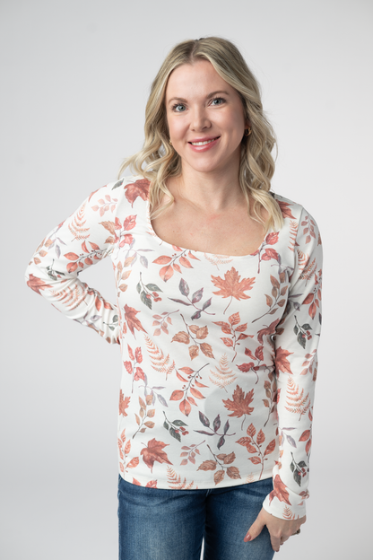 Michelle Mae Alyssa Long Sleeve Top - Harvest Leaves