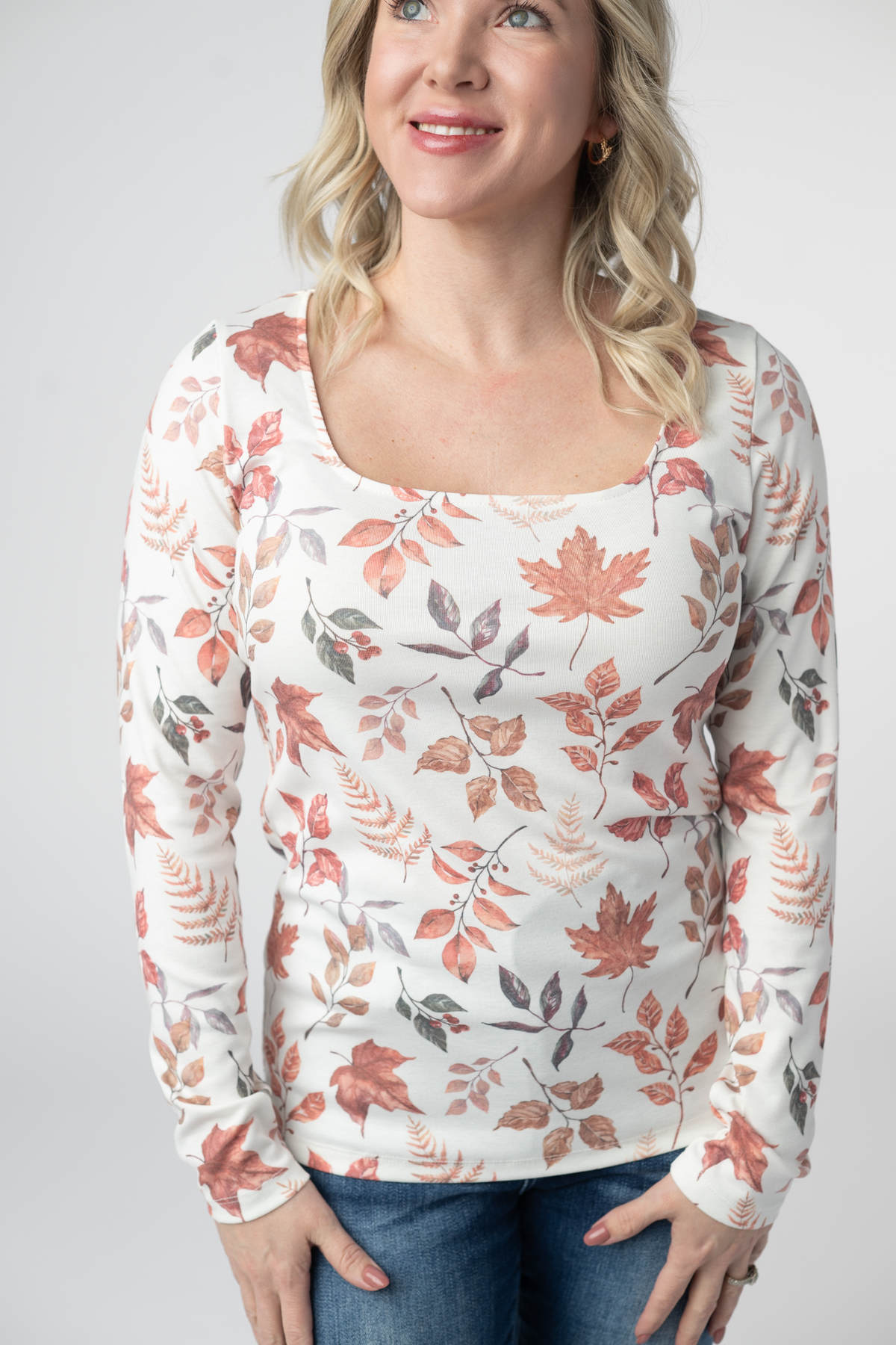 Michelle Mae Alyssa Long Sleeve Top - Harvest Leaves
