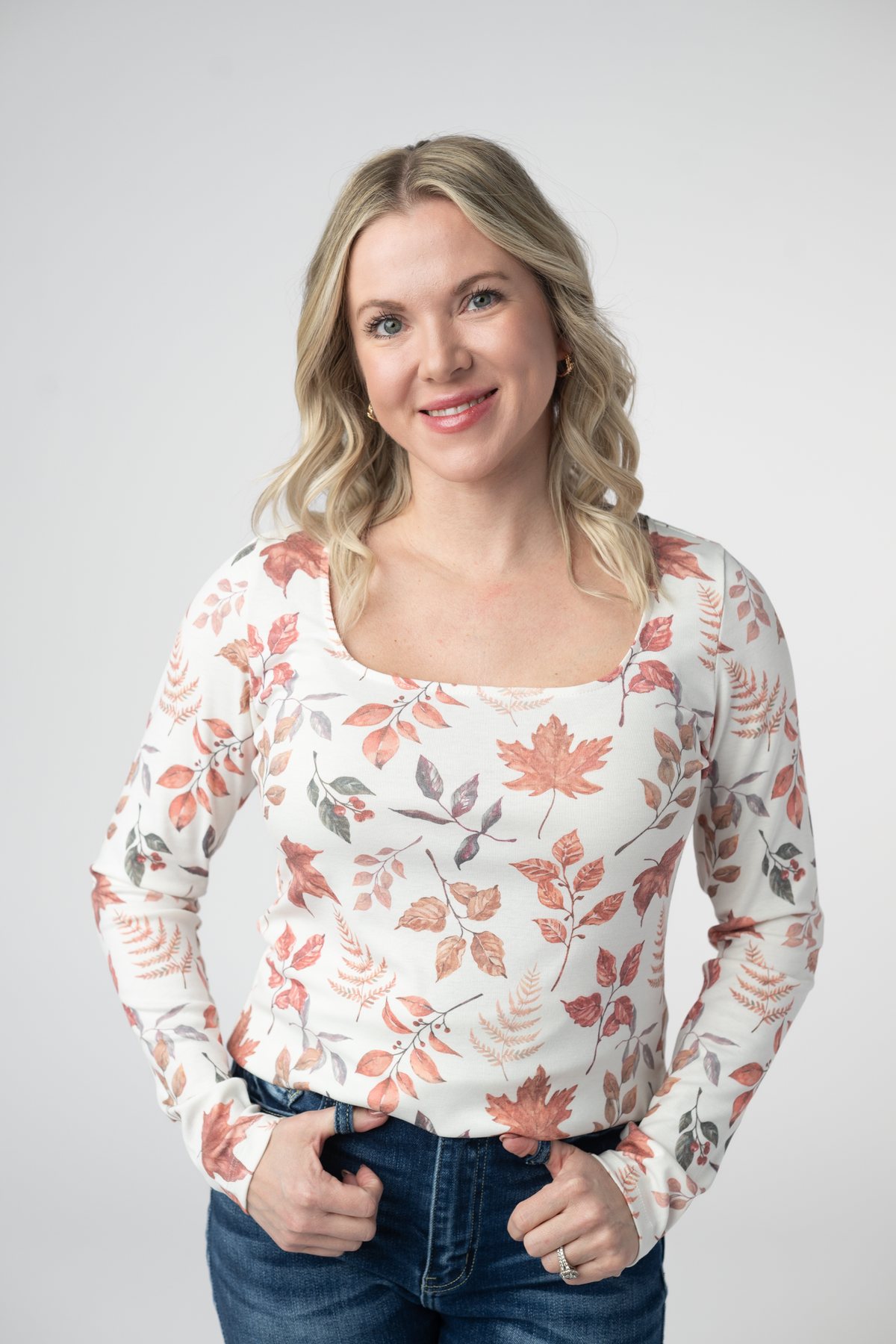 Michelle Mae Alyssa Long Sleeve Top - Harvest Leaves