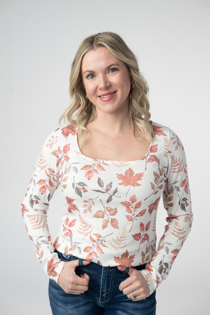 Michelle Mae Alyssa Long Sleeve Top - Harvest Leaves