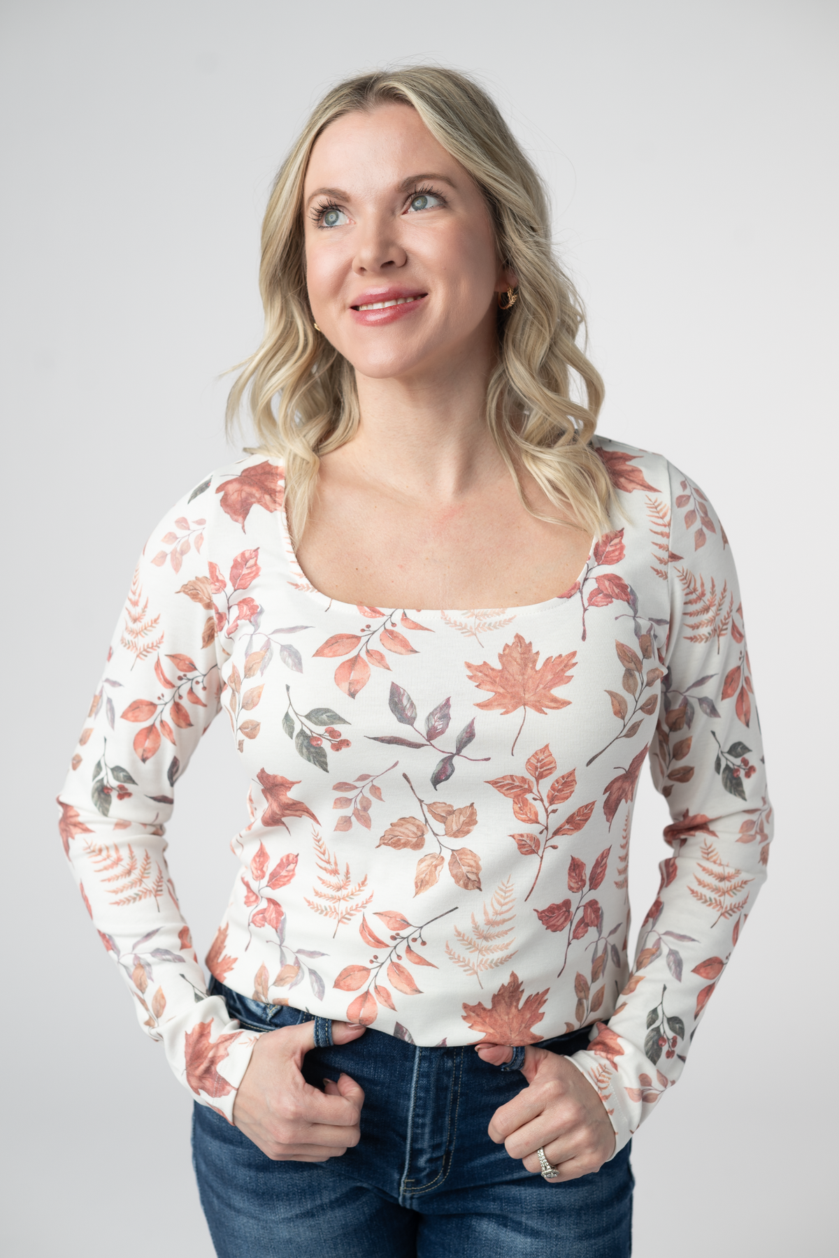 Michelle Mae Alyssa Long Sleeve Top - Harvest Leaves