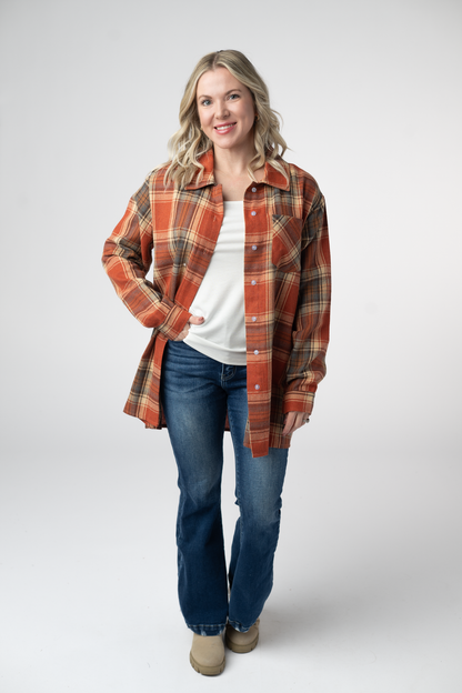Michelle Mae Tunic Plaid Top - Pumpkin Plaid