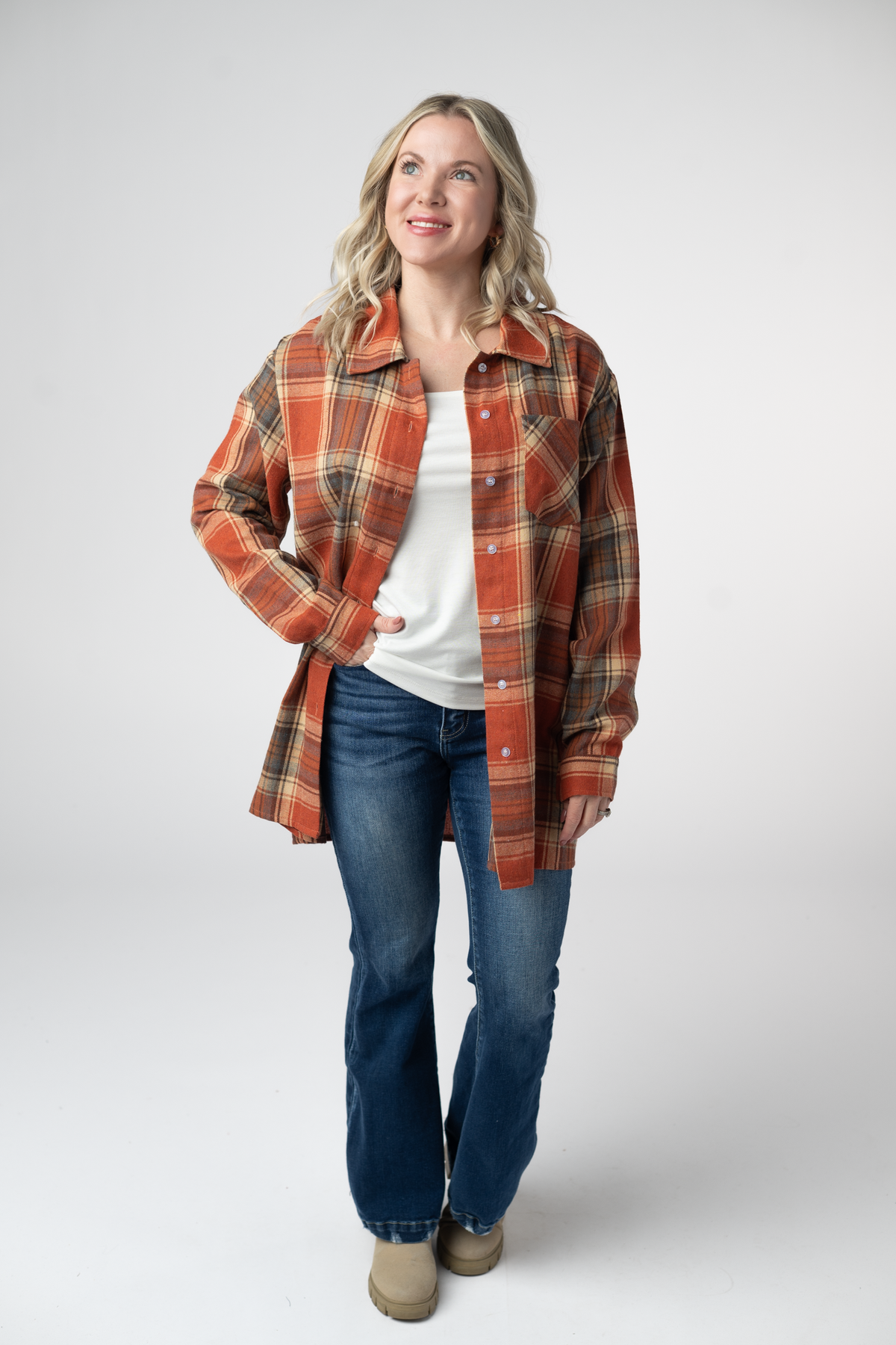 Michelle Mae Tunic Plaid Top - Pumpkin Plaid