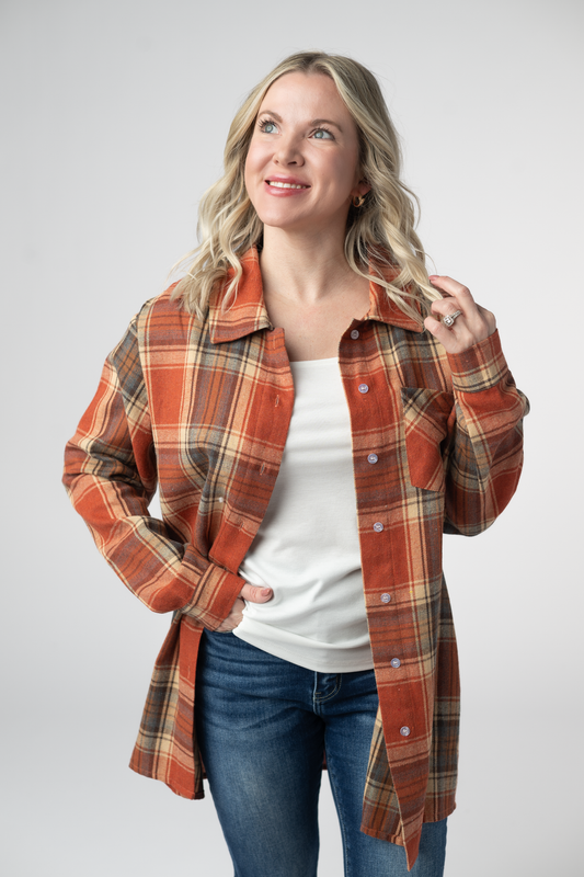Michelle Mae Tunic Plaid Top - Pumpkin Plaid