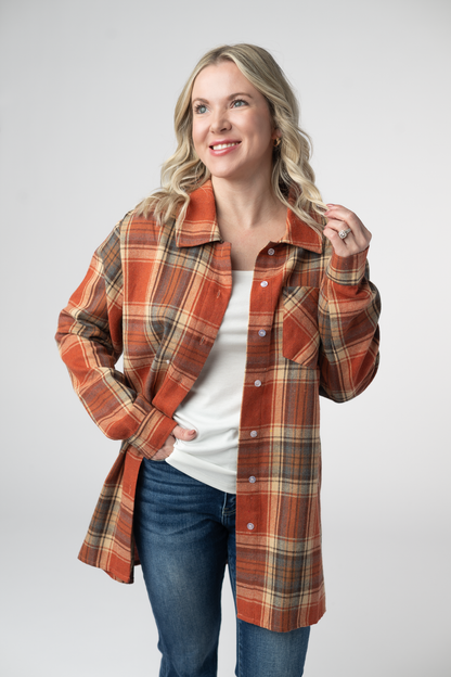 Michelle Mae Tunic Plaid Top - Pumpkin Plaid