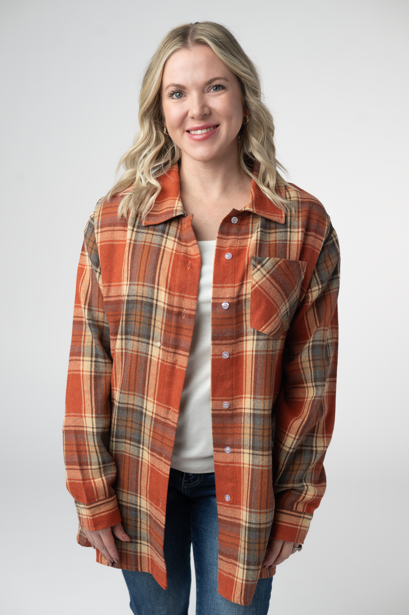 Michelle Mae Tunic Plaid Top - Pumpkin Plaid
