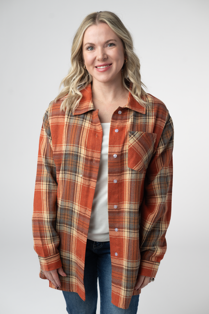Michelle Mae Tunic Plaid Top - Pumpkin Plaid