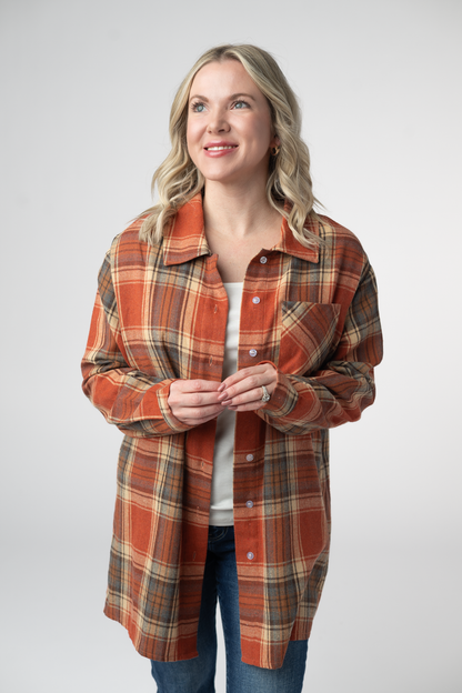 Michelle Mae Tunic Plaid Top - Pumpkin Plaid