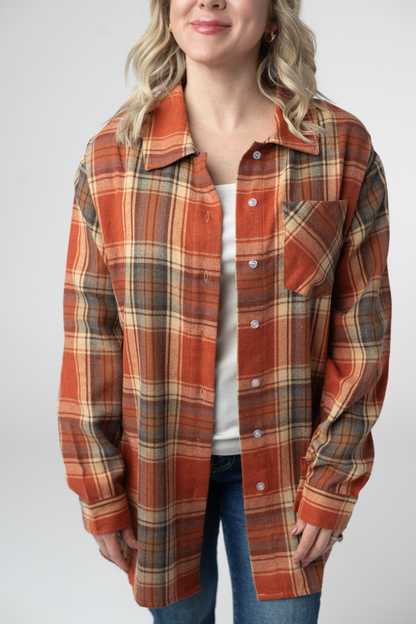 Michelle Mae Tunic Plaid Top - Pumpkin Plaid