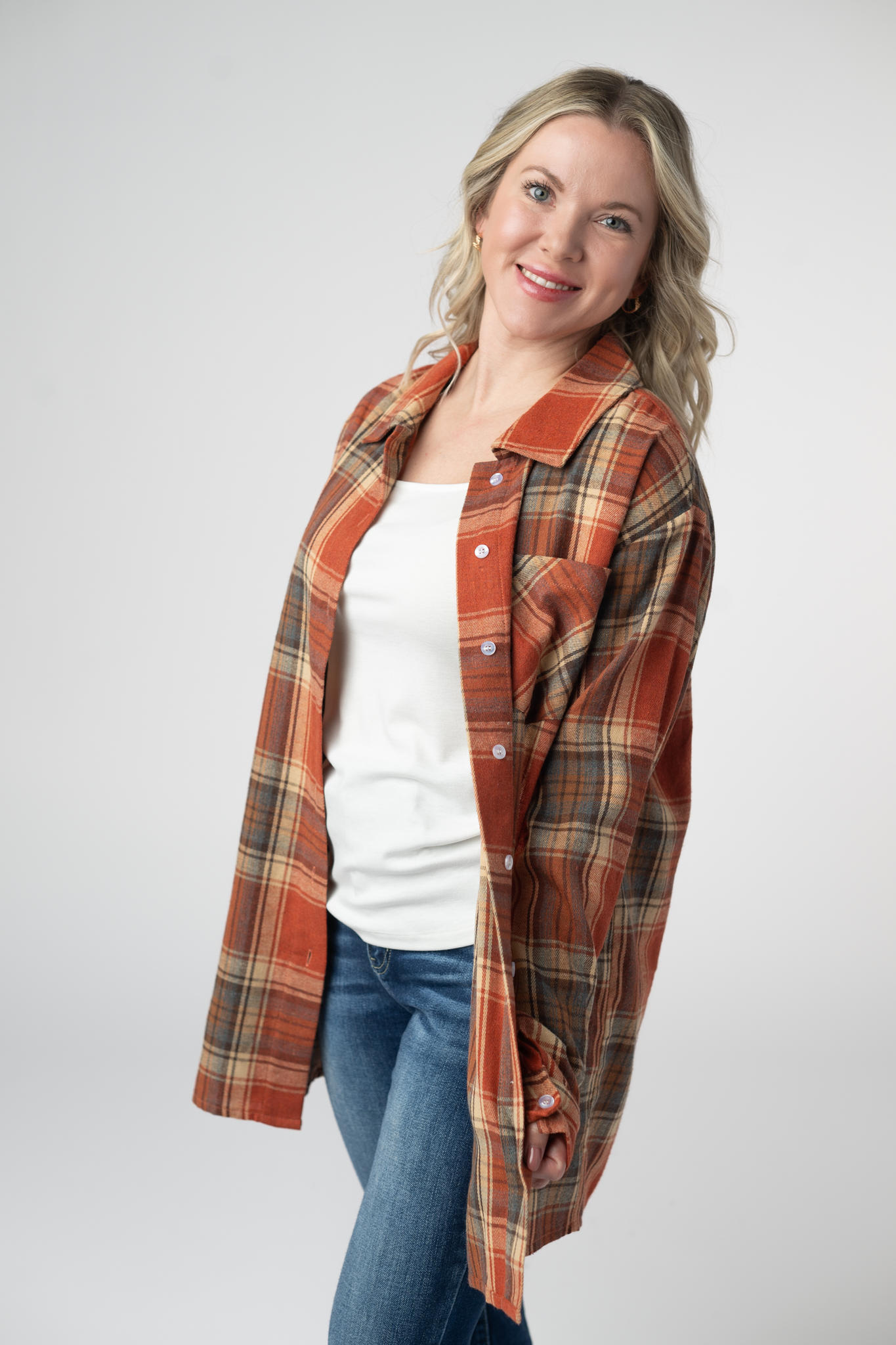 Michelle Mae Tunic Plaid Top - Pumpkin Plaid