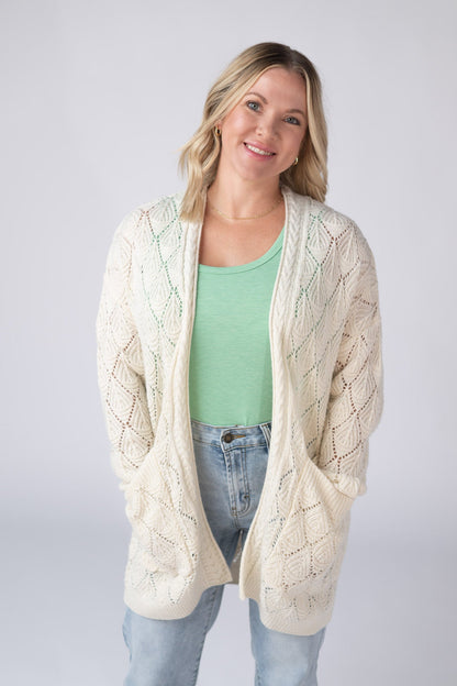 Michelle Mae Open Knit Cardigan - Ivory