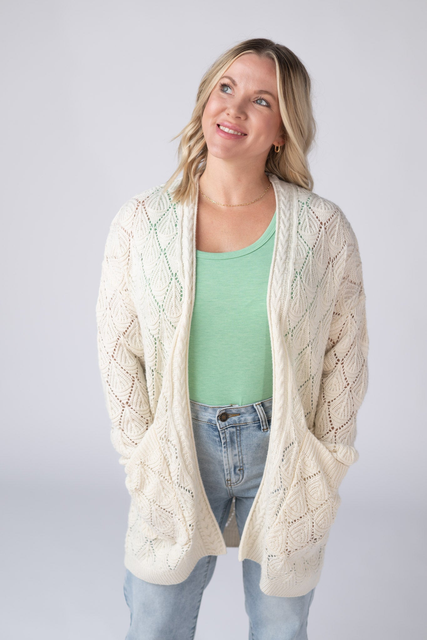 Michelle Mae Open Knit Cardigan - Ivory