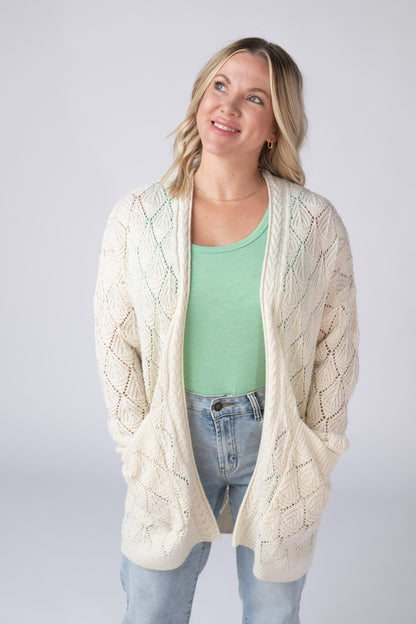 Michelle Mae Open Knit Cardigan - Ivory