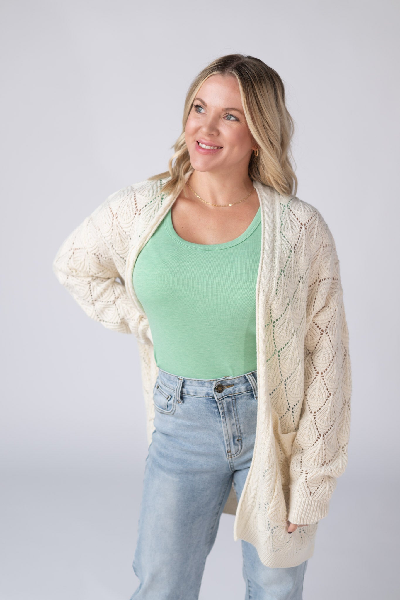 Michelle Mae Open Knit Cardigan - Ivory