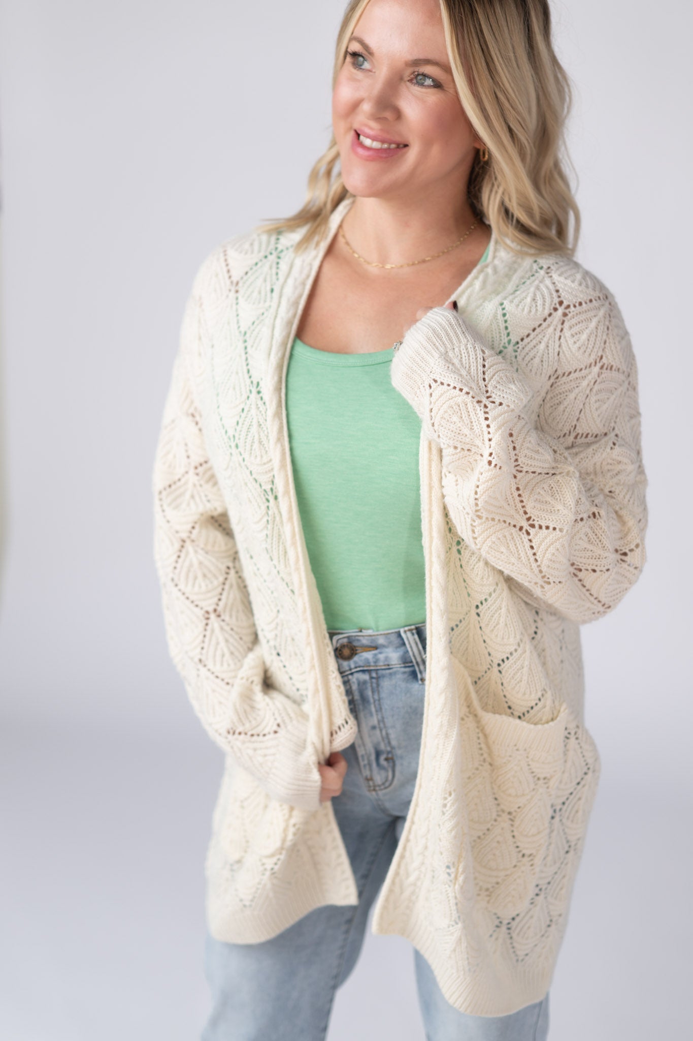 Michelle Mae Open Knit Cardigan - Ivory