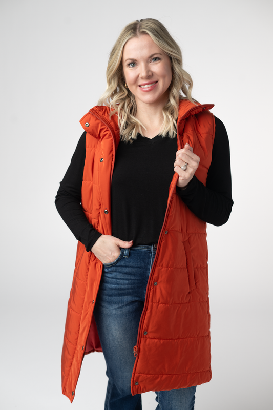 PREORDER: Michelle Mae Harlow Long Vest - Pumpkin