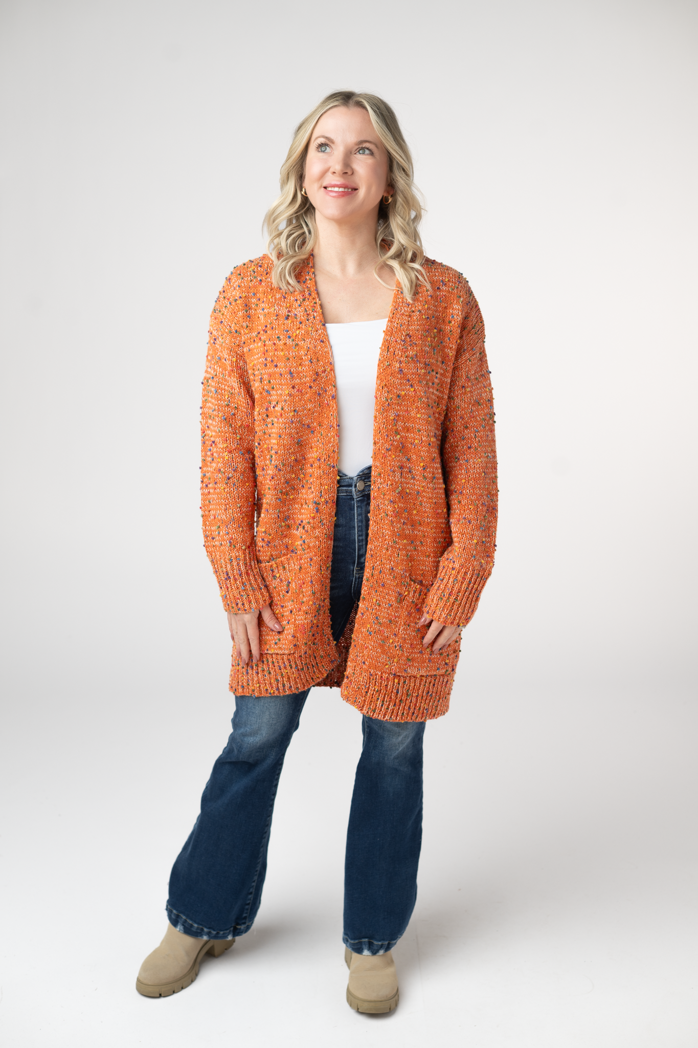 Michelle Mae Carly Confetti Dot Cardigan - Pumpkin