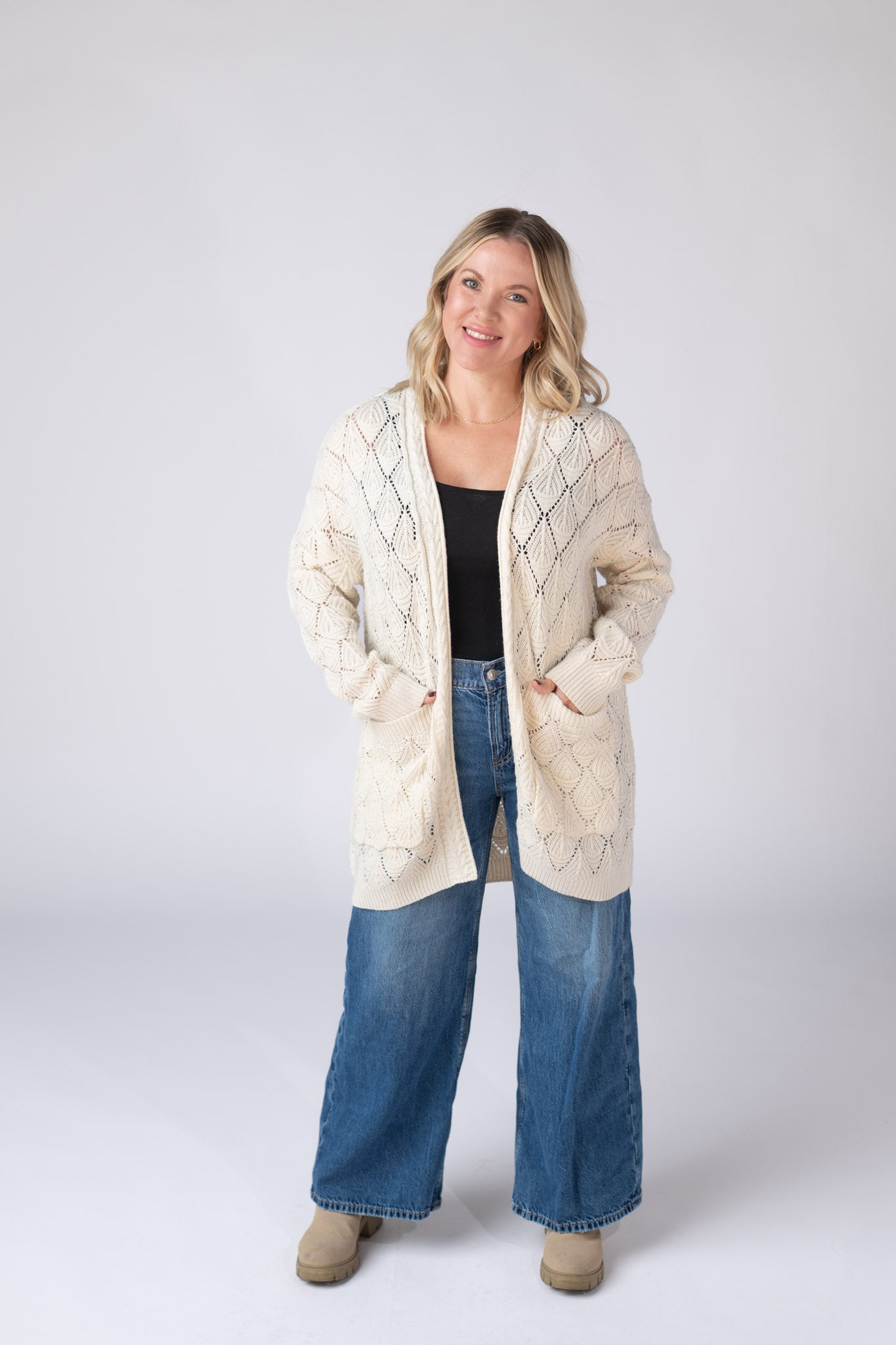 Michelle Mae Open Knit Cardigan - Ivory