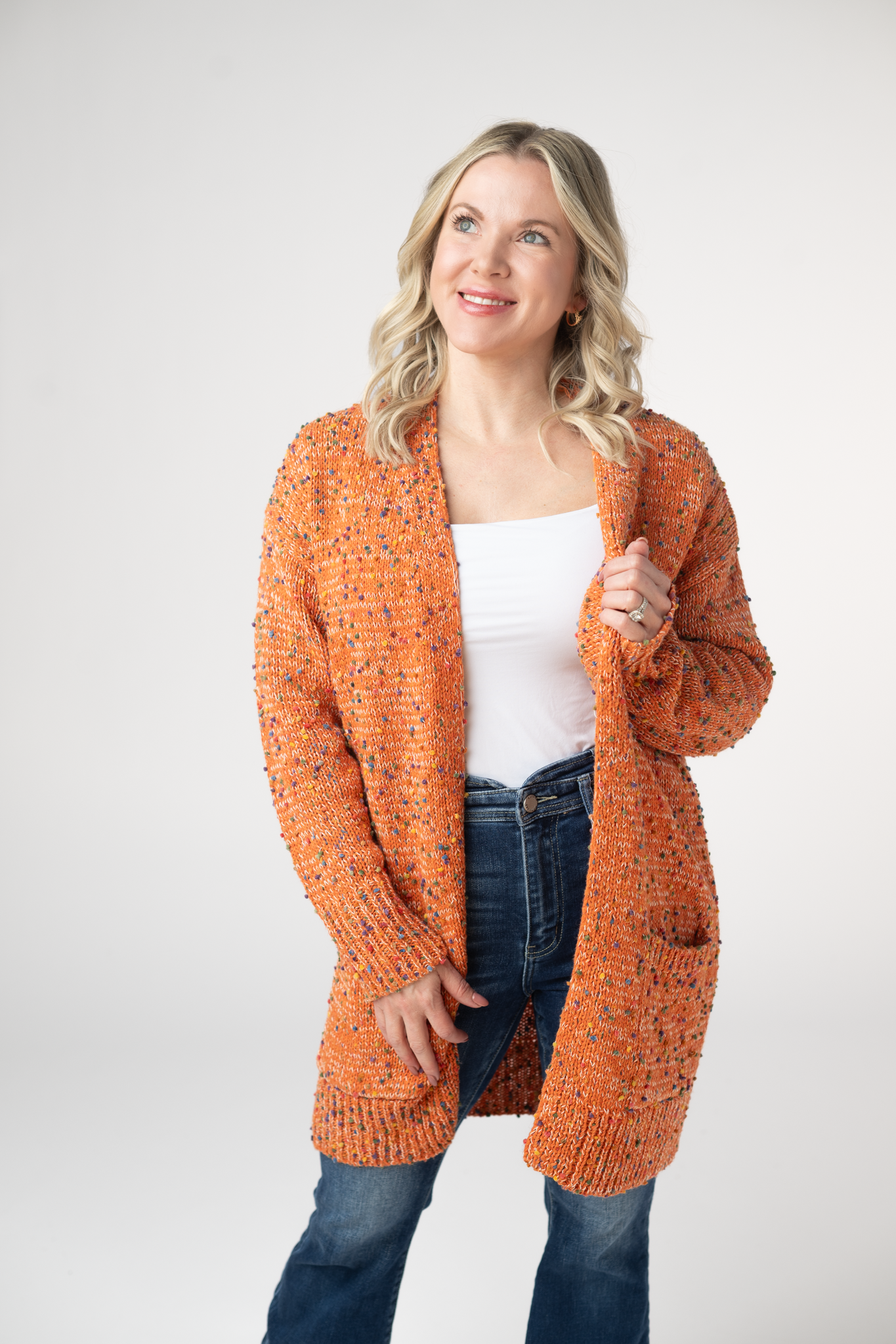 Michelle Mae Carly Confetti Dot Cardigan - Pumpkin