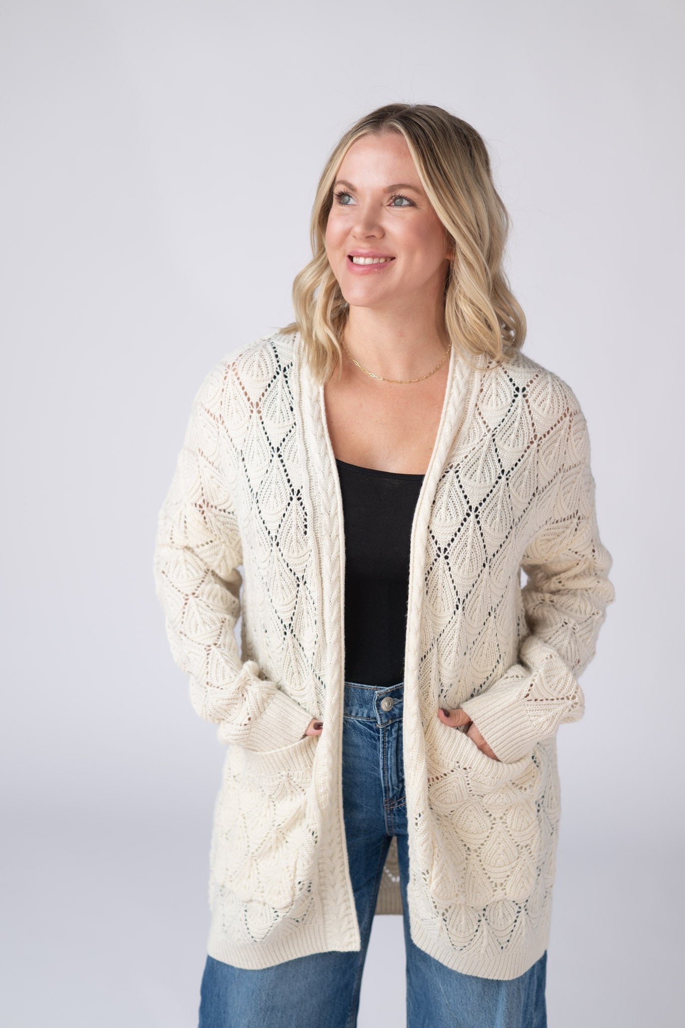 Michelle Mae Open Knit Cardigan - Ivory