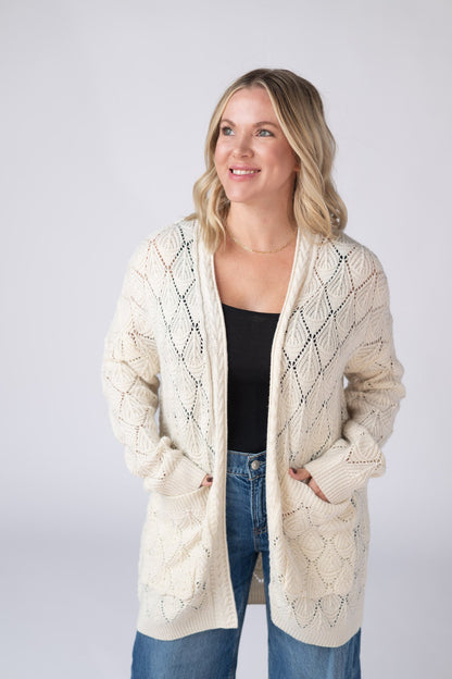 Michelle Mae Open Knit Cardigan - Ivory