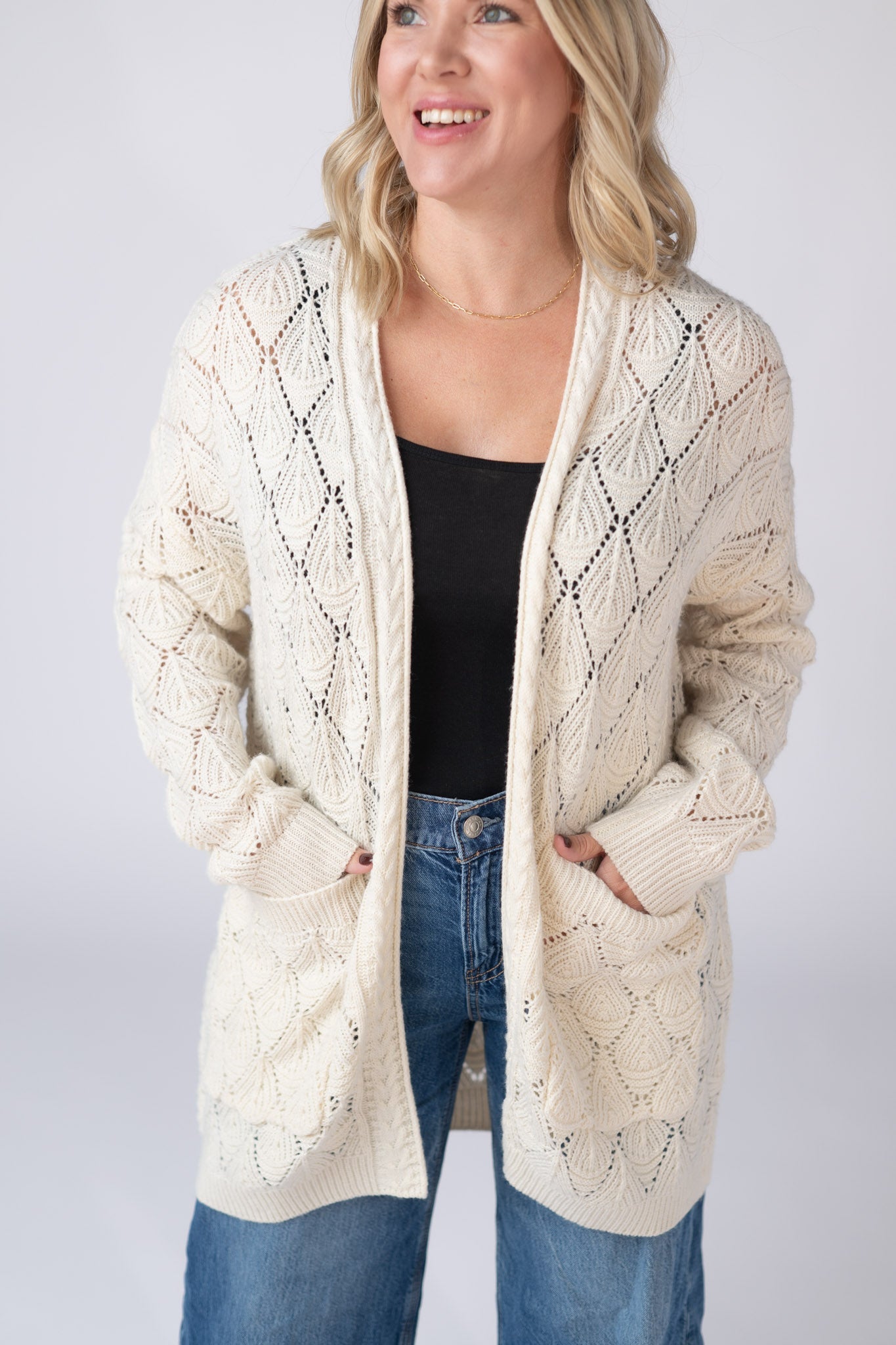 Michelle Mae Open Knit Cardigan - Ivory