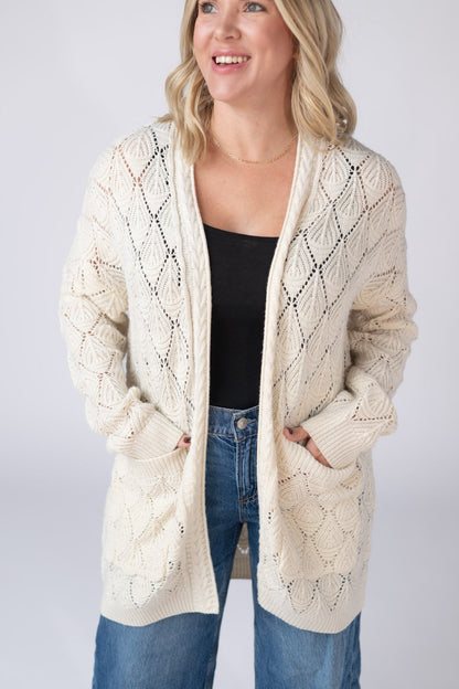 Michelle Mae Open Knit Cardigan - Ivory