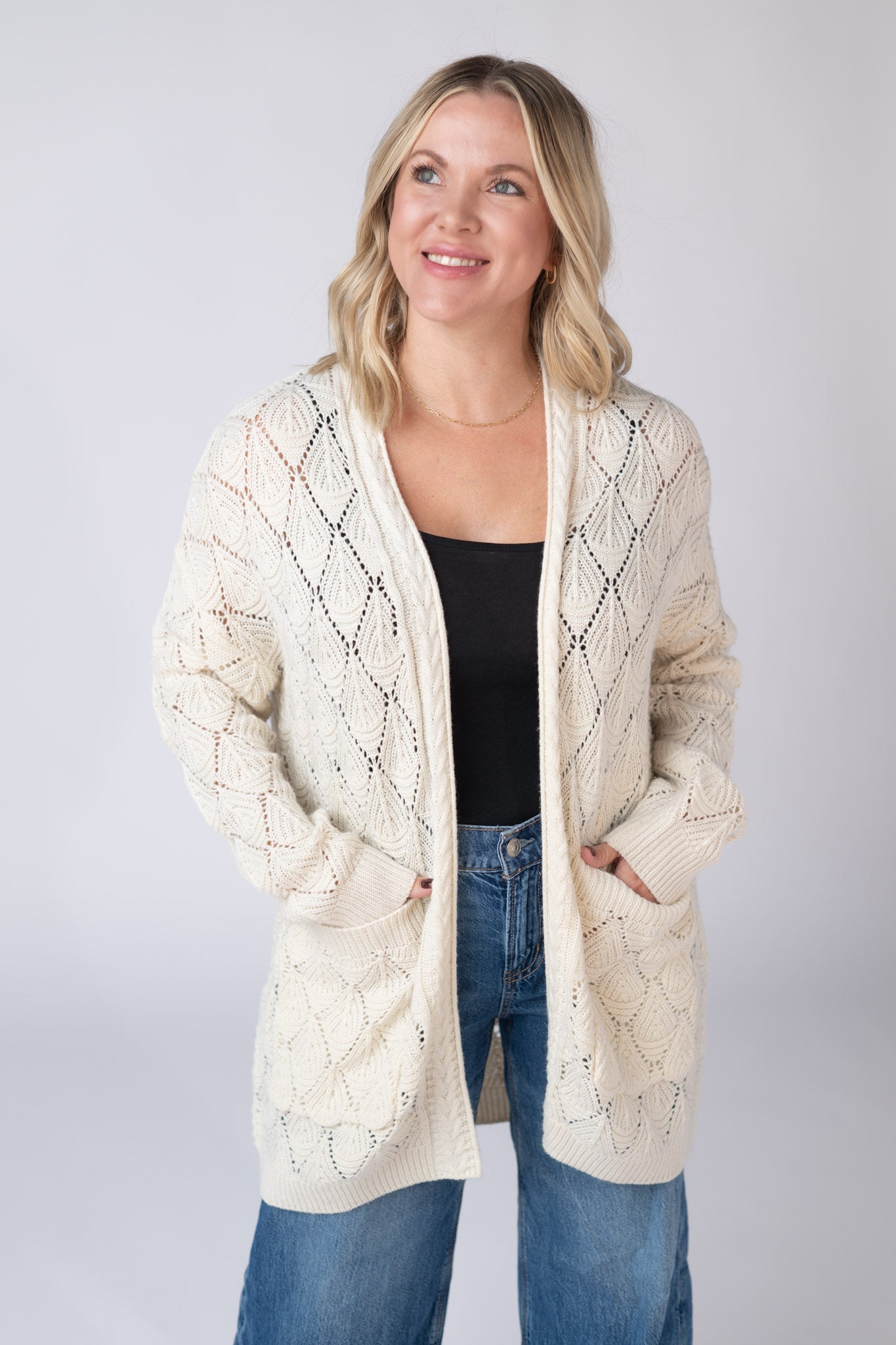 Michelle Mae Open Knit Cardigan - Ivory