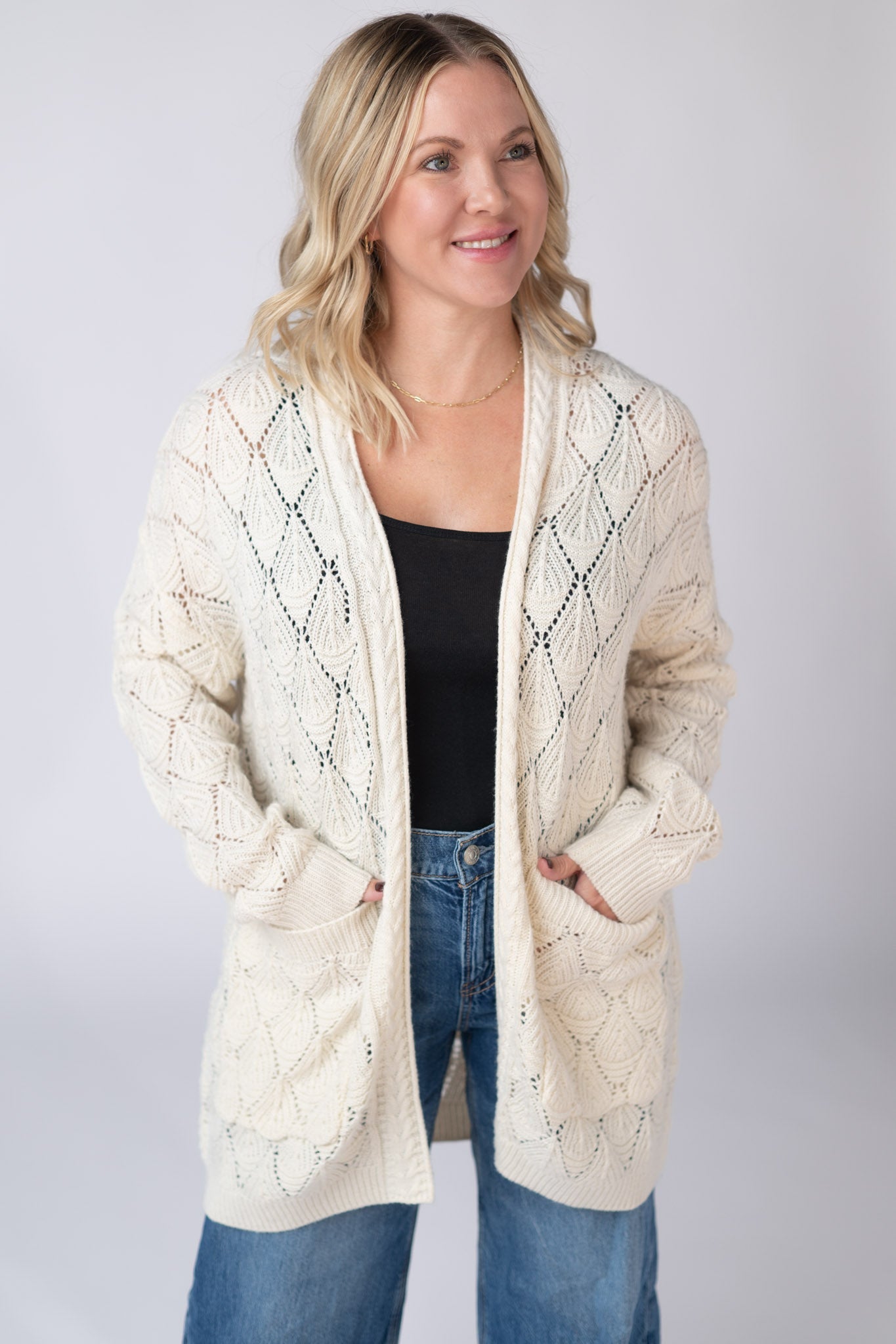 Michelle Mae Open Knit Cardigan - Ivory
